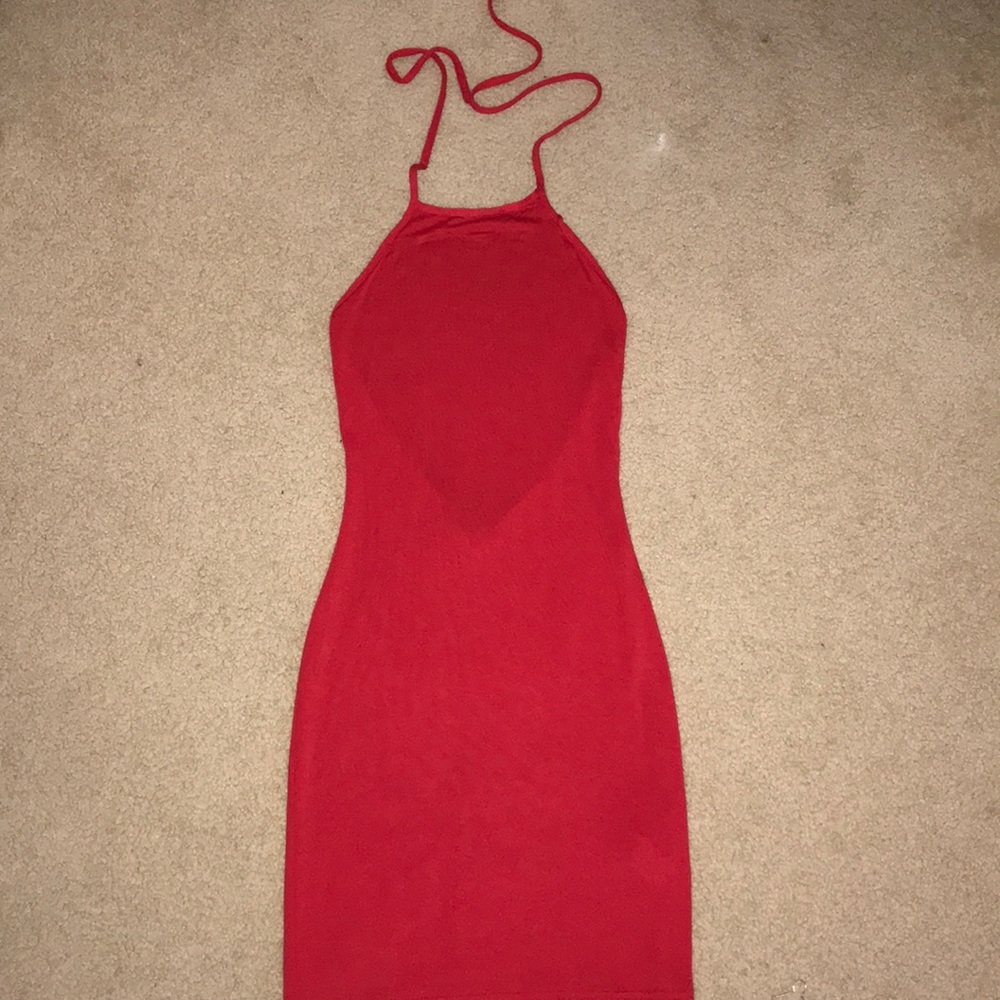 Prettylittlething Halter red dress